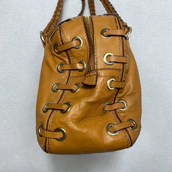 VINTAGE Michael Kors ASTOR BRAID Handbag Camel Leather Grommet Satchel Y2K - Picture 6 of 15